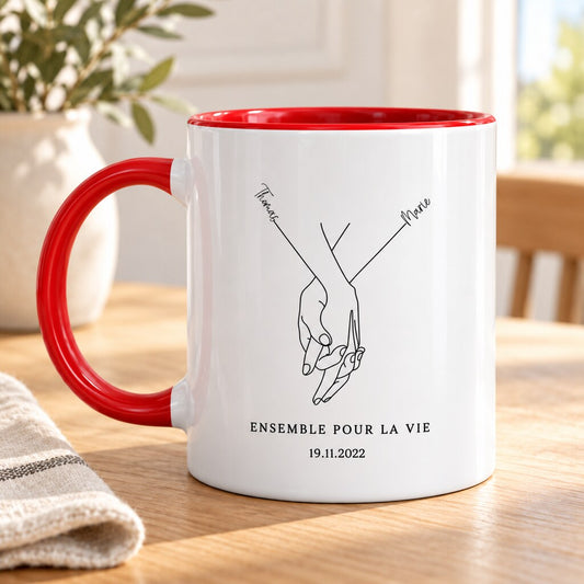 Mug personnalisé couple Ensemble pour la vie, vue produit rapprochée