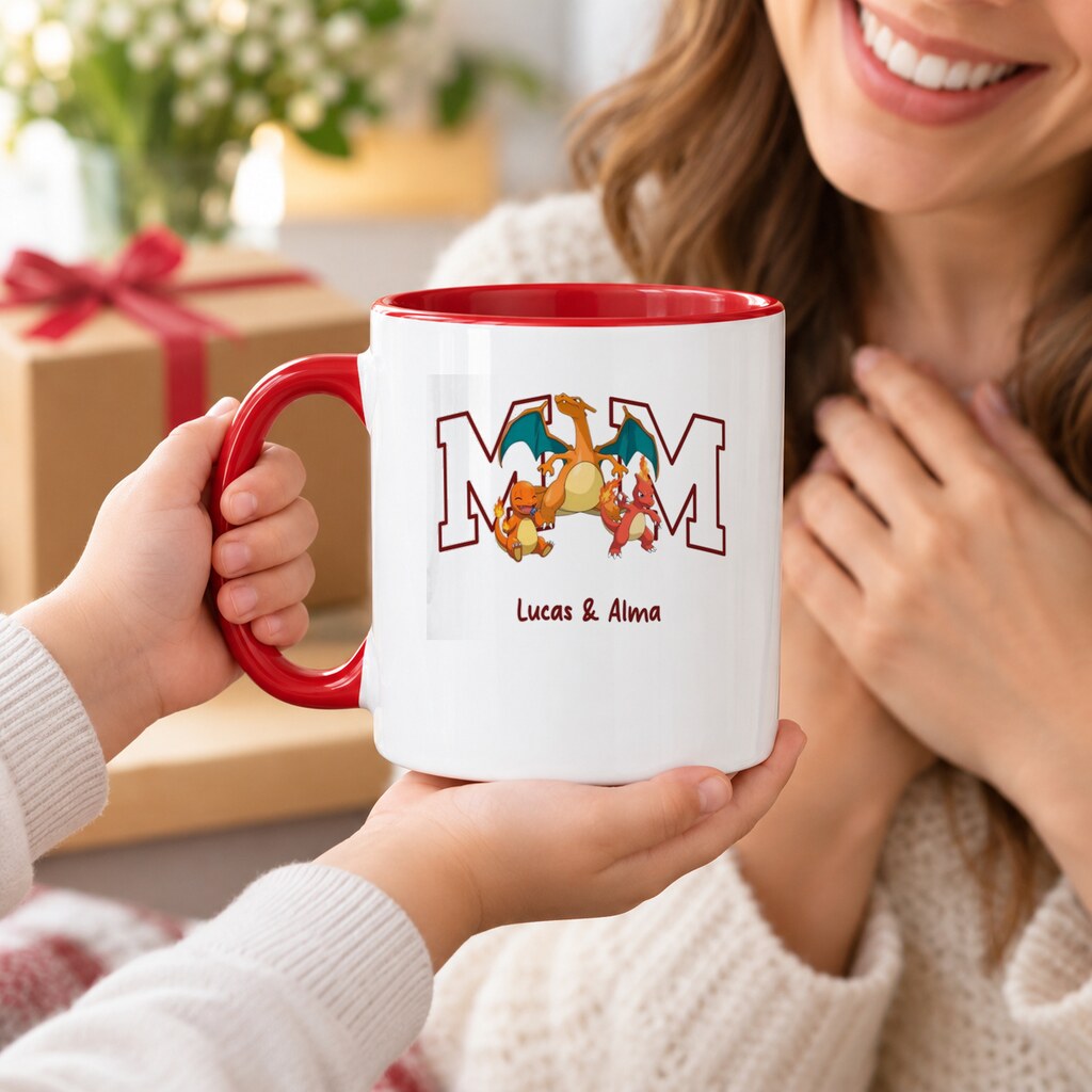 Mug personnalisé maman - MOM et prénoms, offert en cadeau, personnalisation bien visible