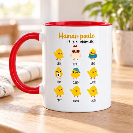 Mug personnalisé Maman poule et ses poussins, vue produit