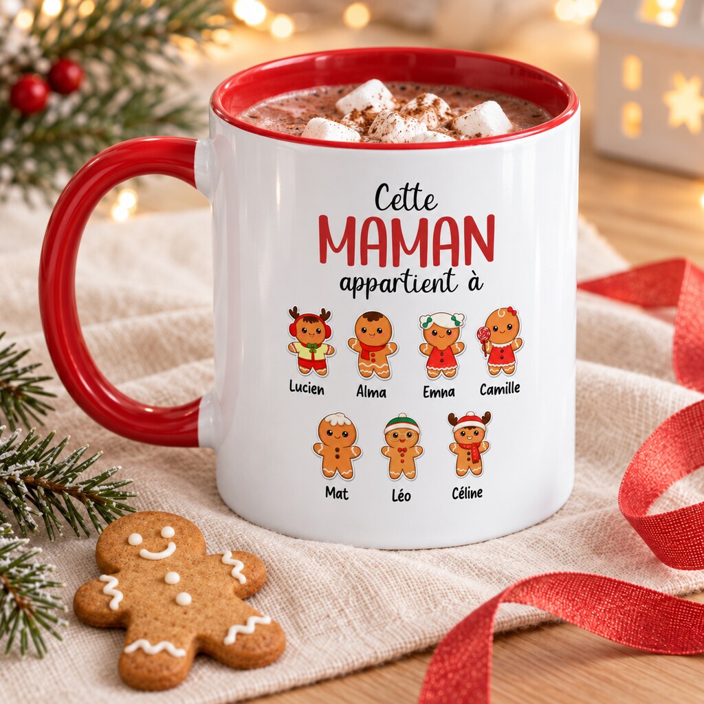 Mug personnalisé maman Sa tribu de Noël avec chocolat chaud