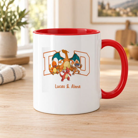 Mug personnalisé papa - DAD et prénoms, vue produit rapprochée, impression réaliste sur la céramique