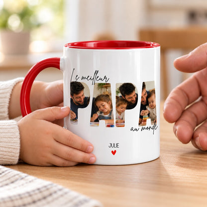 Enfant offrant le mug personnalisé Le meilleur Papa du monde