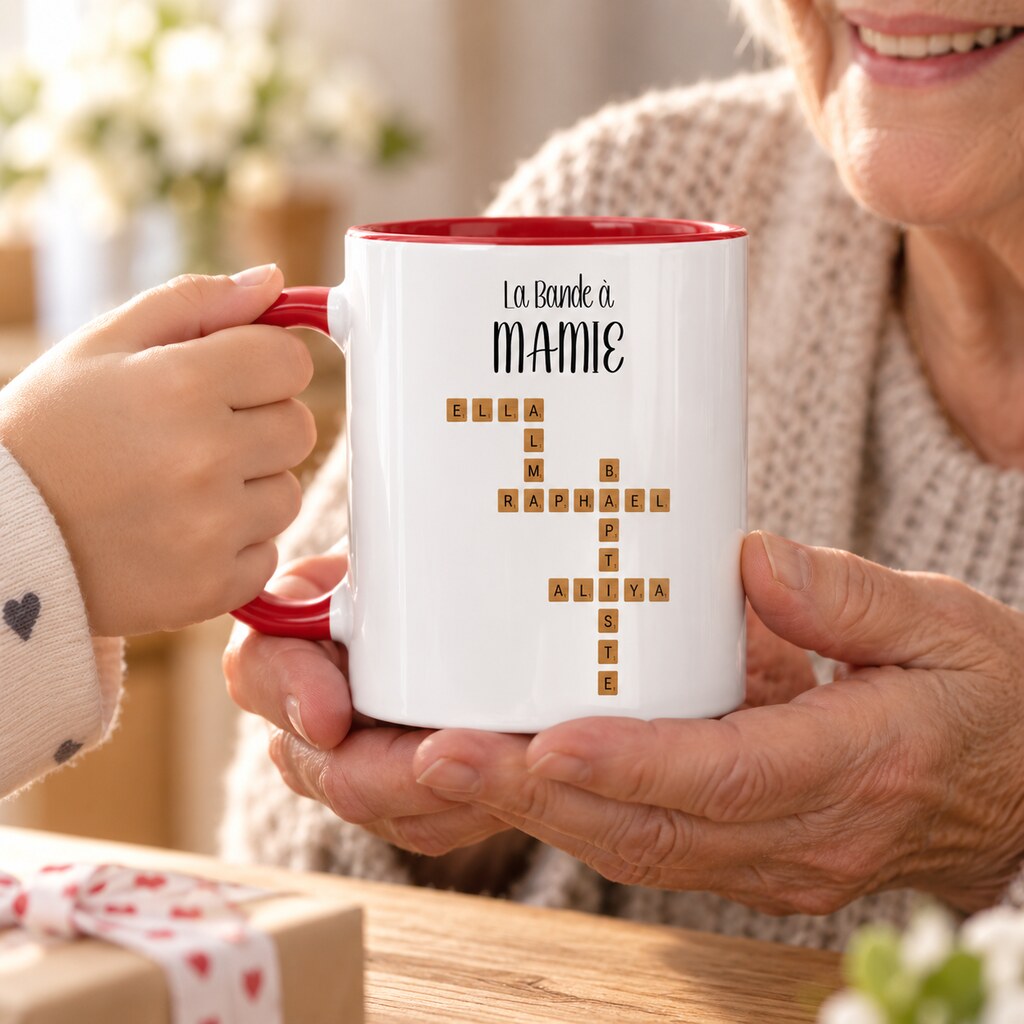Mug personnalisé maman - Prénoms façon Scrabble, offert en cadeau, personnalisation bien visible
