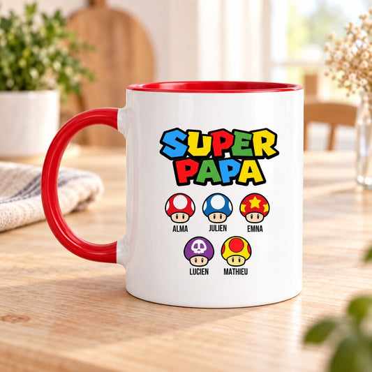 Mug personnalisé papa - Super Papa, vue produit rapprochée, impression réaliste sur la céramique
