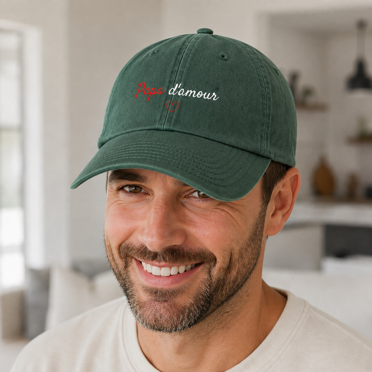 Casquette personnalisée brodée Papa d'amour portée Forest