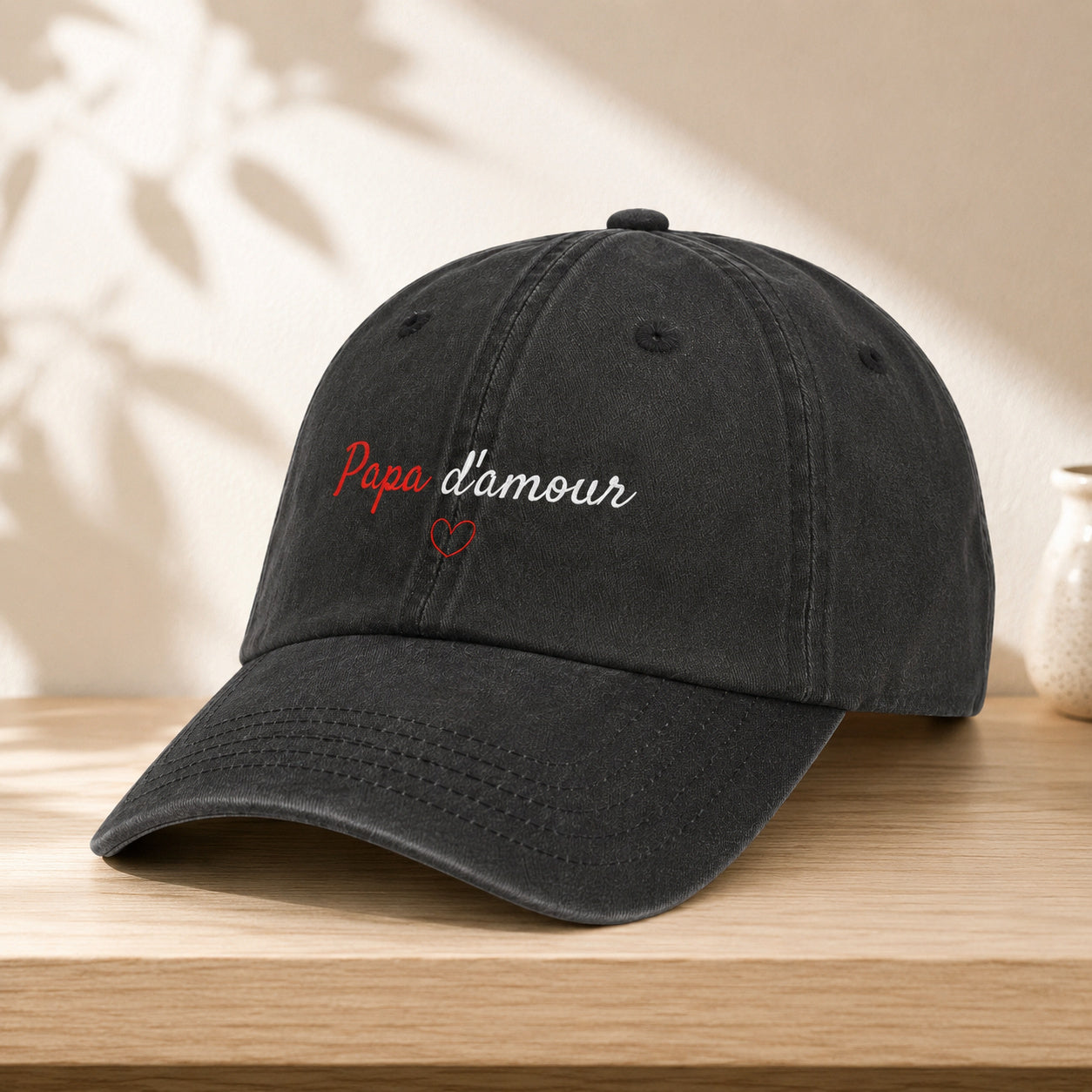 Casquette personnalisée brodée Papa d'amour posée Noir