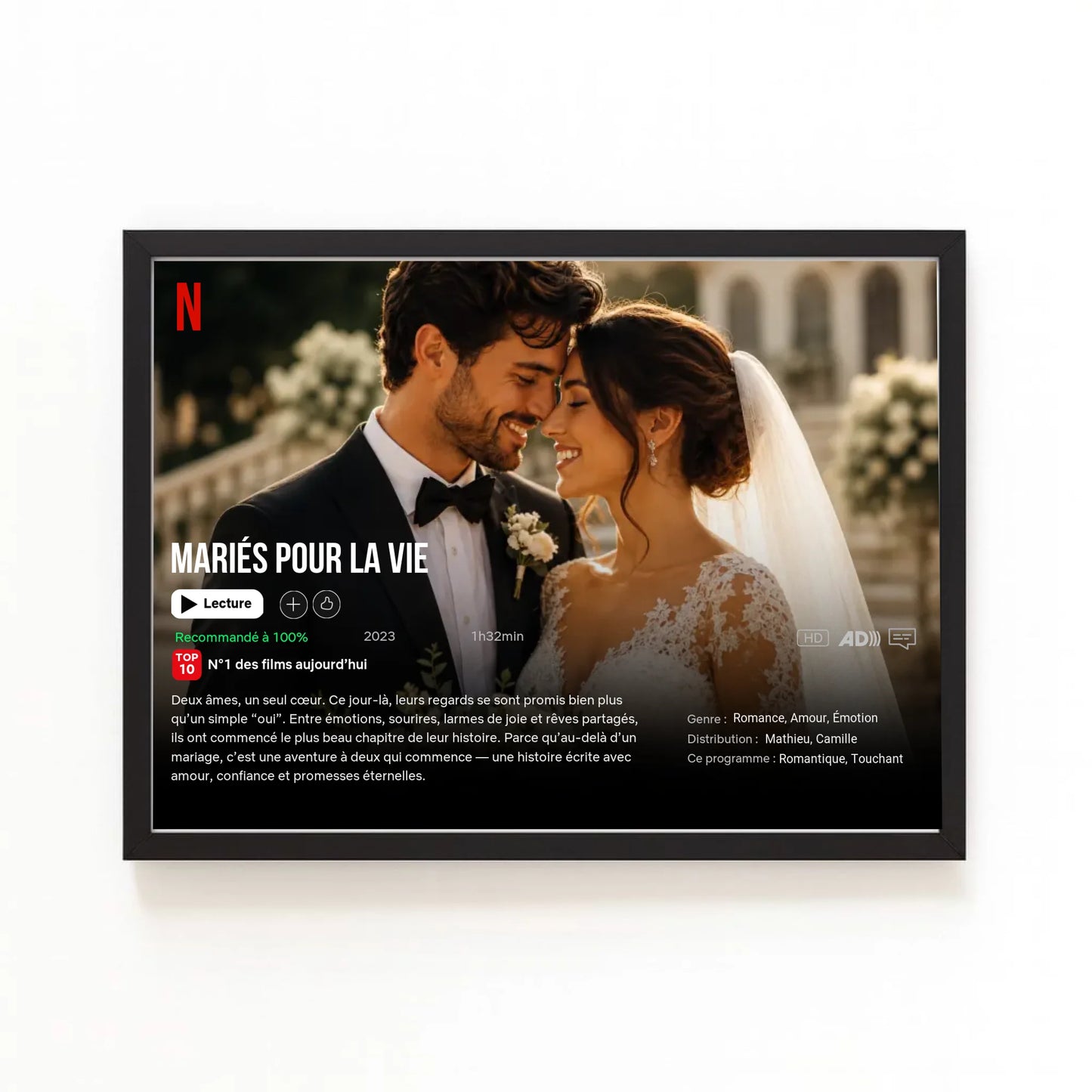 Poster Netflix personnalisé – Affiche cadre Noir horizontale