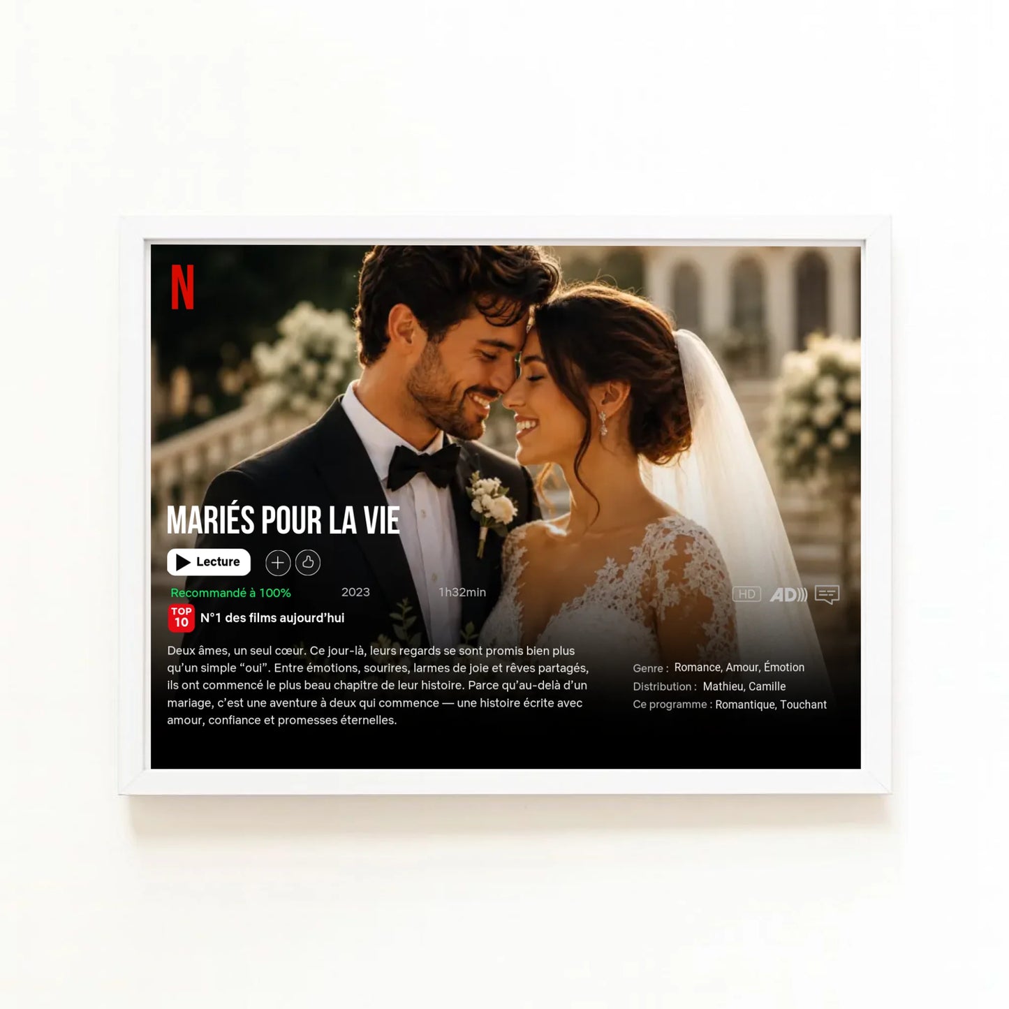Poster Netflix personnalisé – Affiche cadre Blanc horizontale