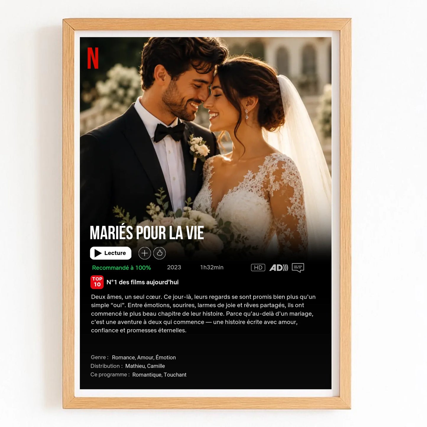 Poster Netflix personnalisé avec finition bois naturel