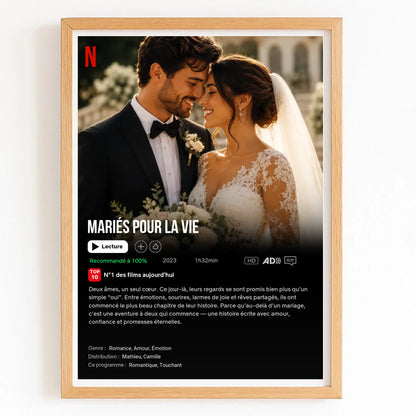 Poster Netflix personnalisé avec finition bois naturel