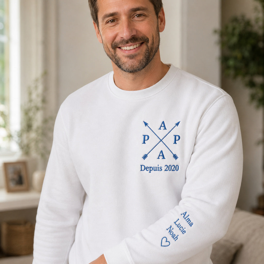 Pull PAPA depuis personnalisé brodé blanc porté