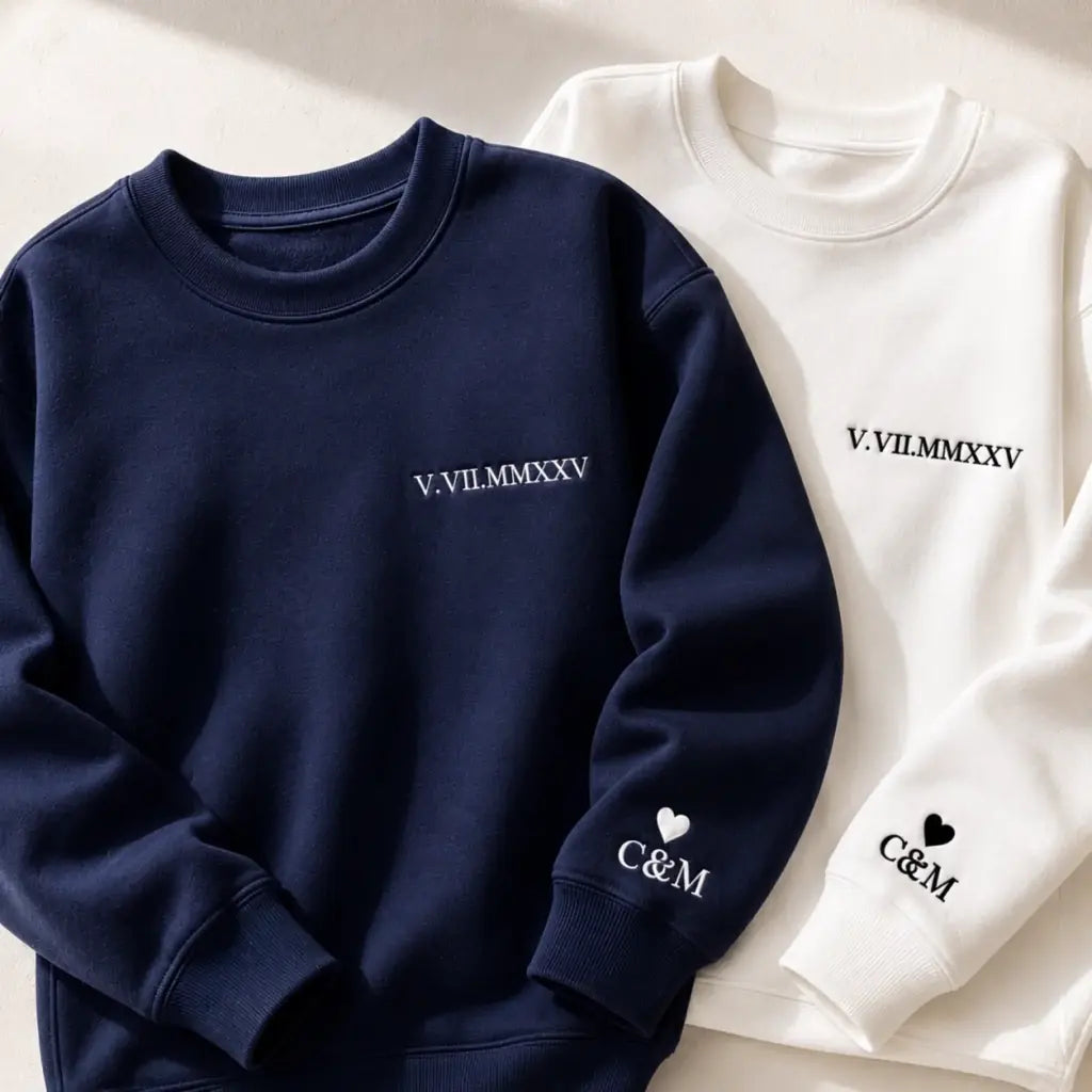 Pull personnalisé couple brodé date – vue 2