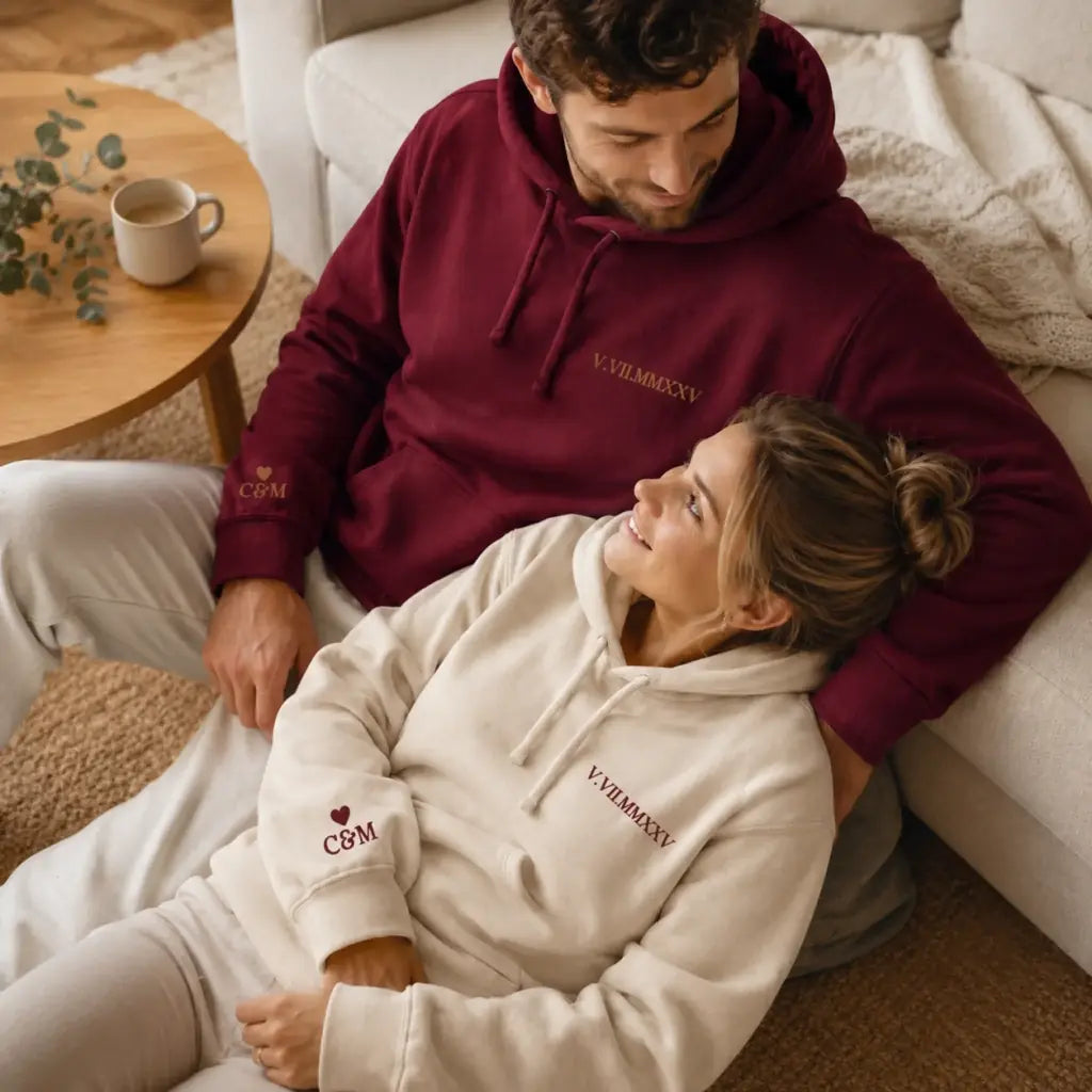 Pull personnalisé couple brodé date – vue 22