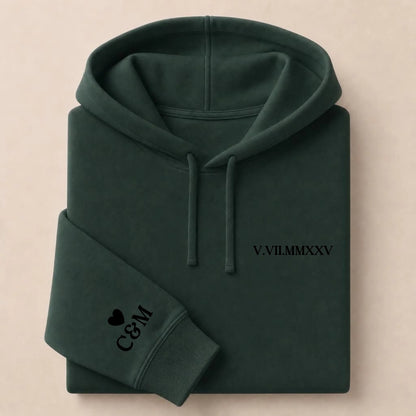 Pull personnalisé couple brodé date – Hoodie Broderie Droite Rouge