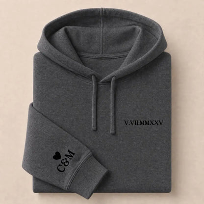 Pull personnalisé couple brodé date – Hoodie Broderie Droite Rouge