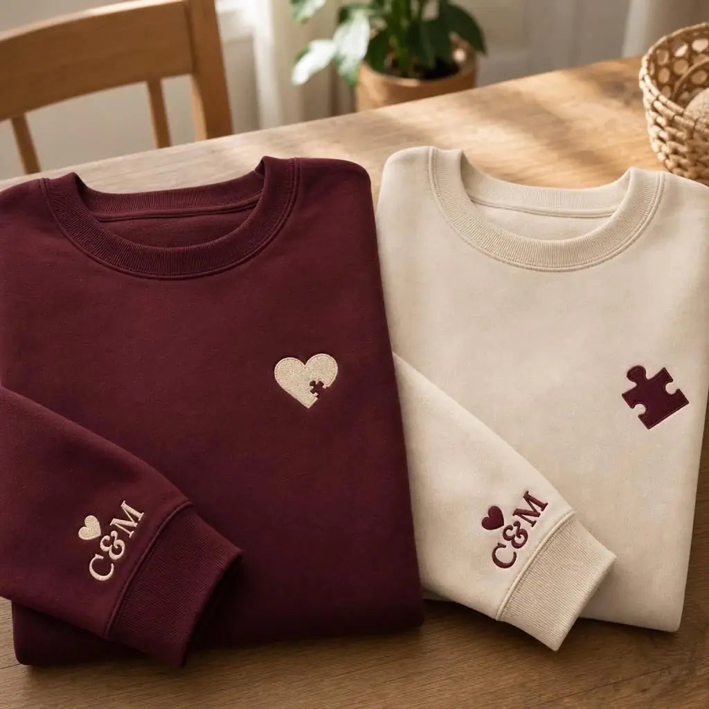 Pull personnalisé couple broderie – sweatshirt puzzle