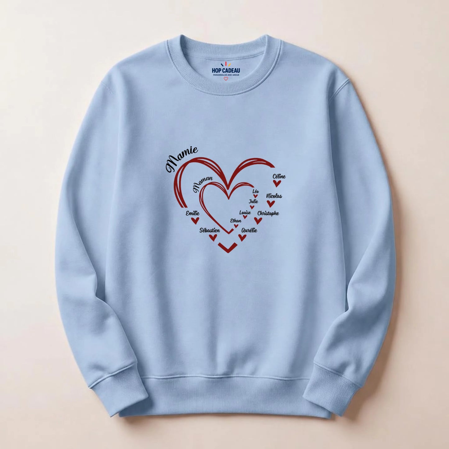 Pull Maman ou Mamie personnalisé – Cœurs et prénoms – vue 7