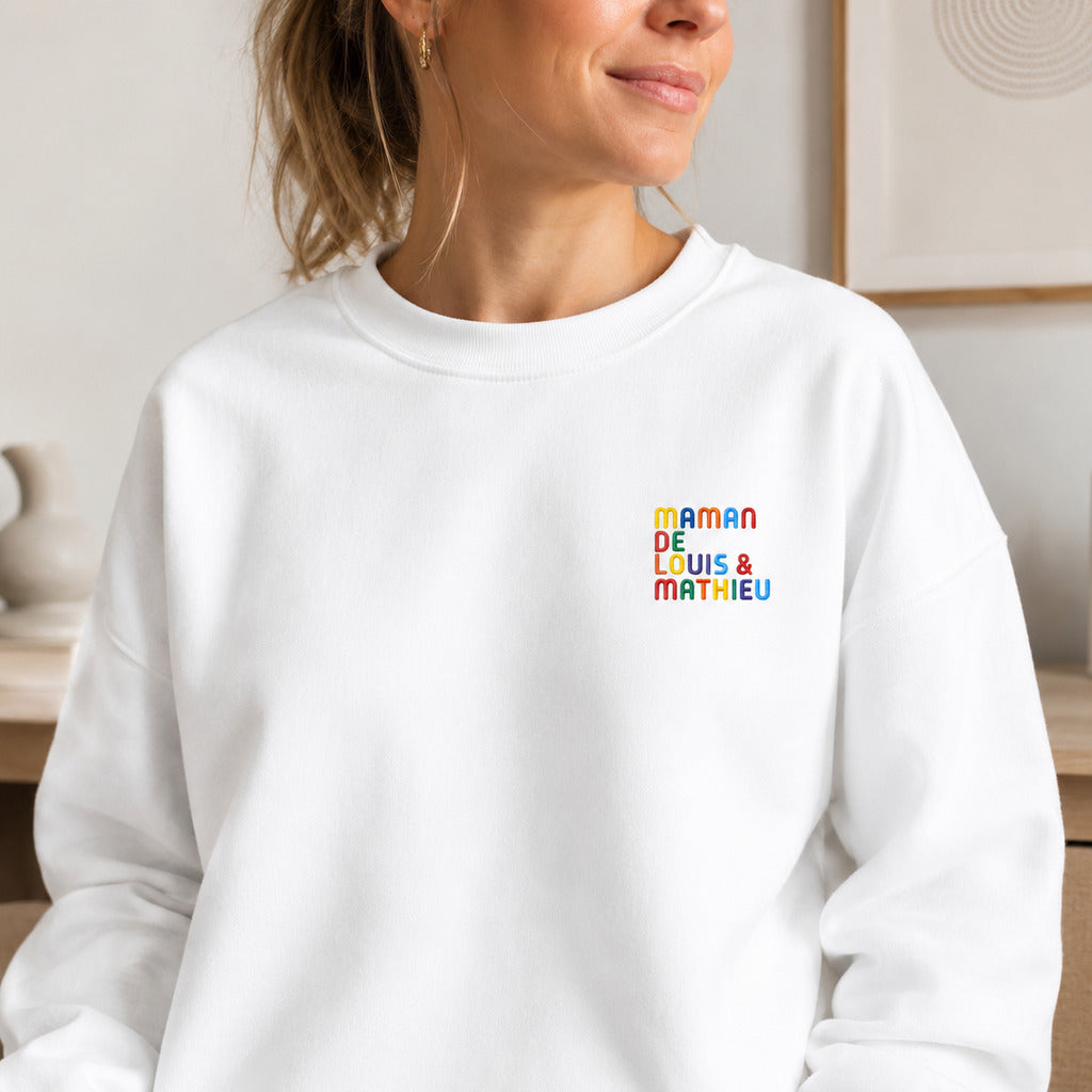 Pull personnalisé Maman - Prénoms multicolore brodé