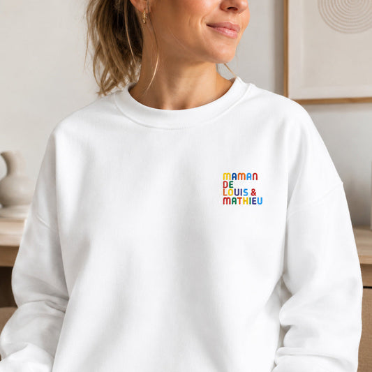 Pull personnalisé Maman - Prénoms multicolore brodé