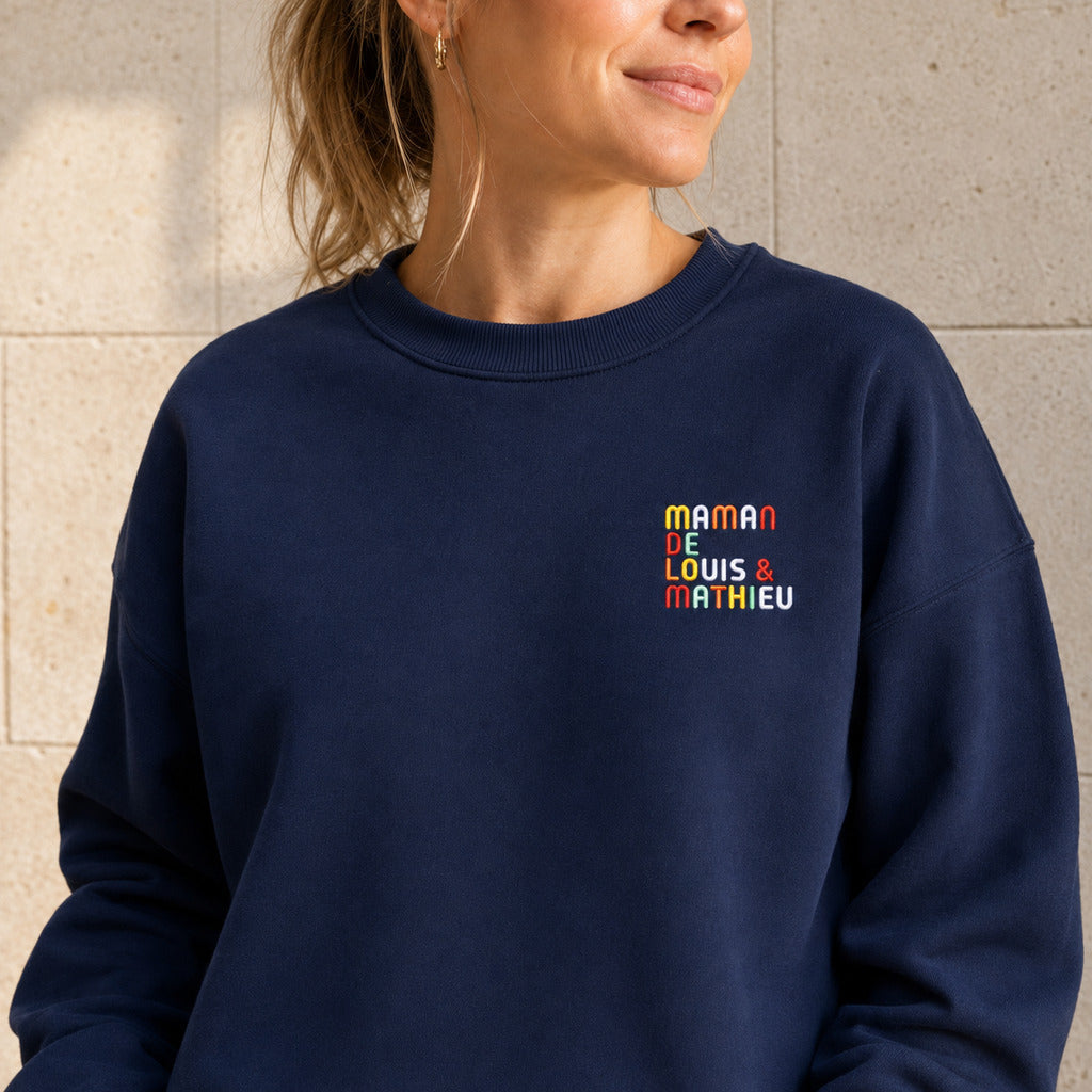 Pull personnalisé Maman - Prénoms multicolore brodé