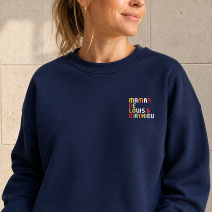 Pull personnalisé Maman - Prénoms multicolore brodé