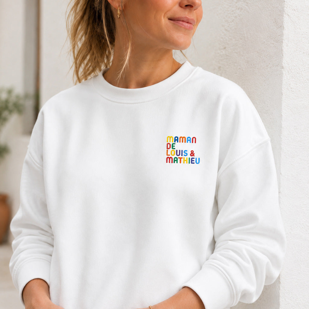 Pull personnalisé Maman - Prénoms multicolore brodé