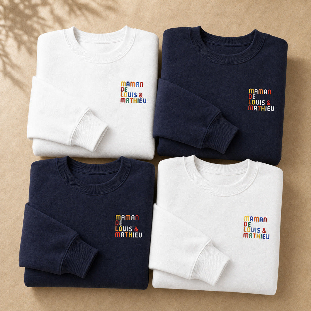 Pull personnalisé Maman - Prénoms multicolore brodé