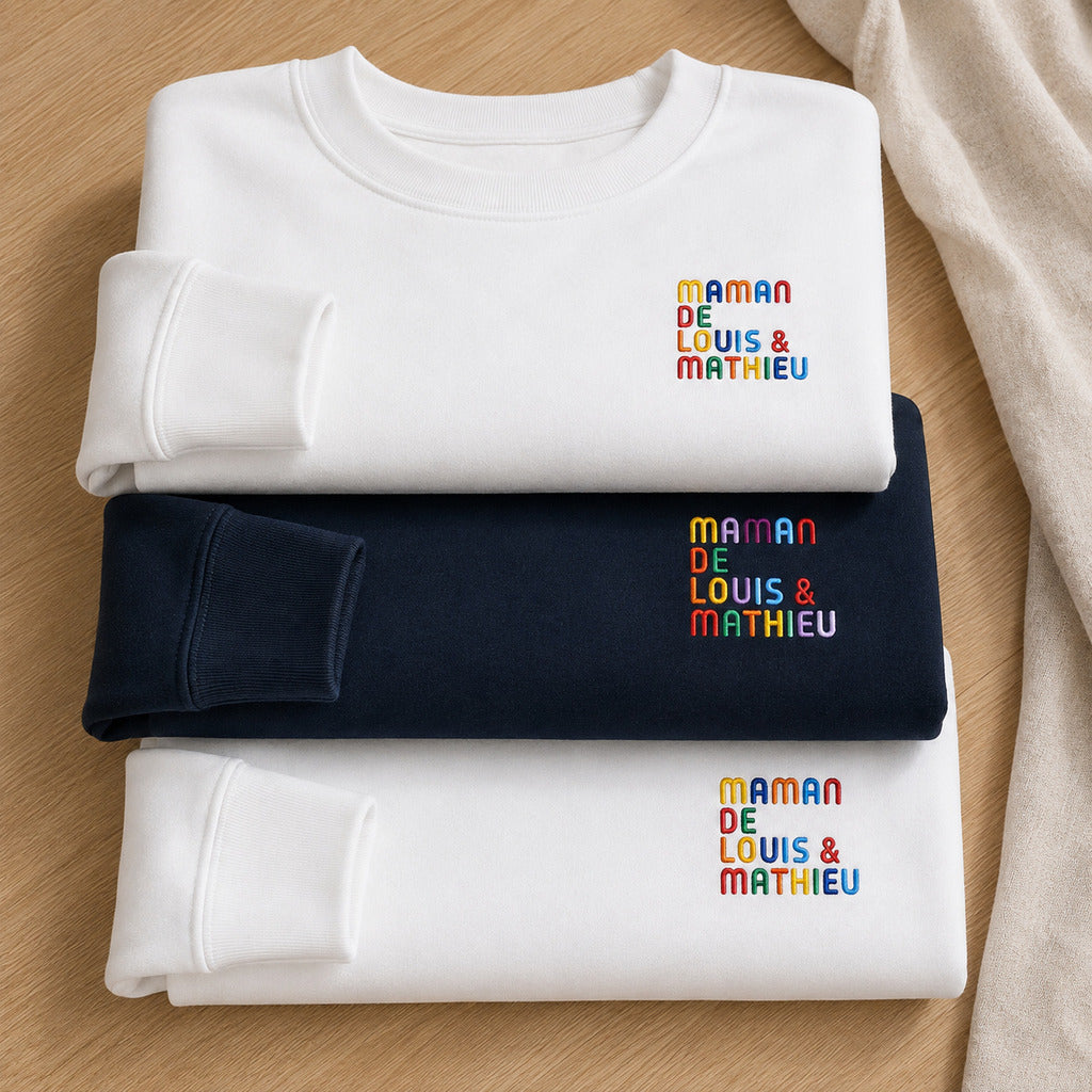 Pull personnalisé Maman - Prénoms multicolore brodé