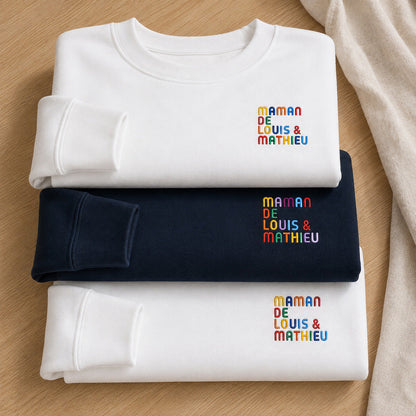 Pull personnalisé Maman - Prénoms multicolore brodé