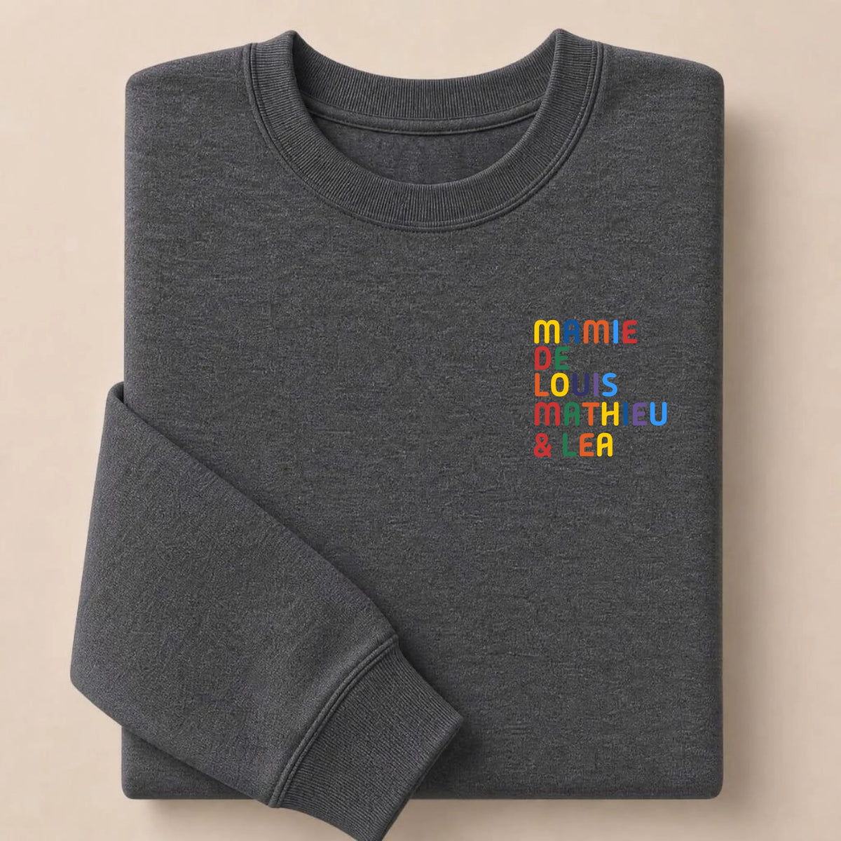 Pull personnalisé Mamie - Prénoms multicolore brodé – vue 9