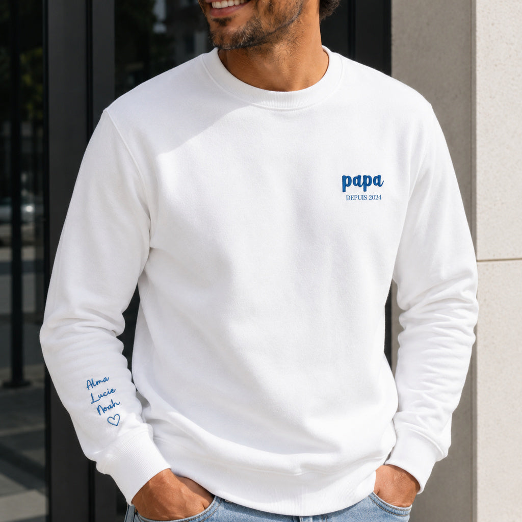 Sweat personnalisé papa brodé - Papa depuis et prénoms des enfants – vue 2