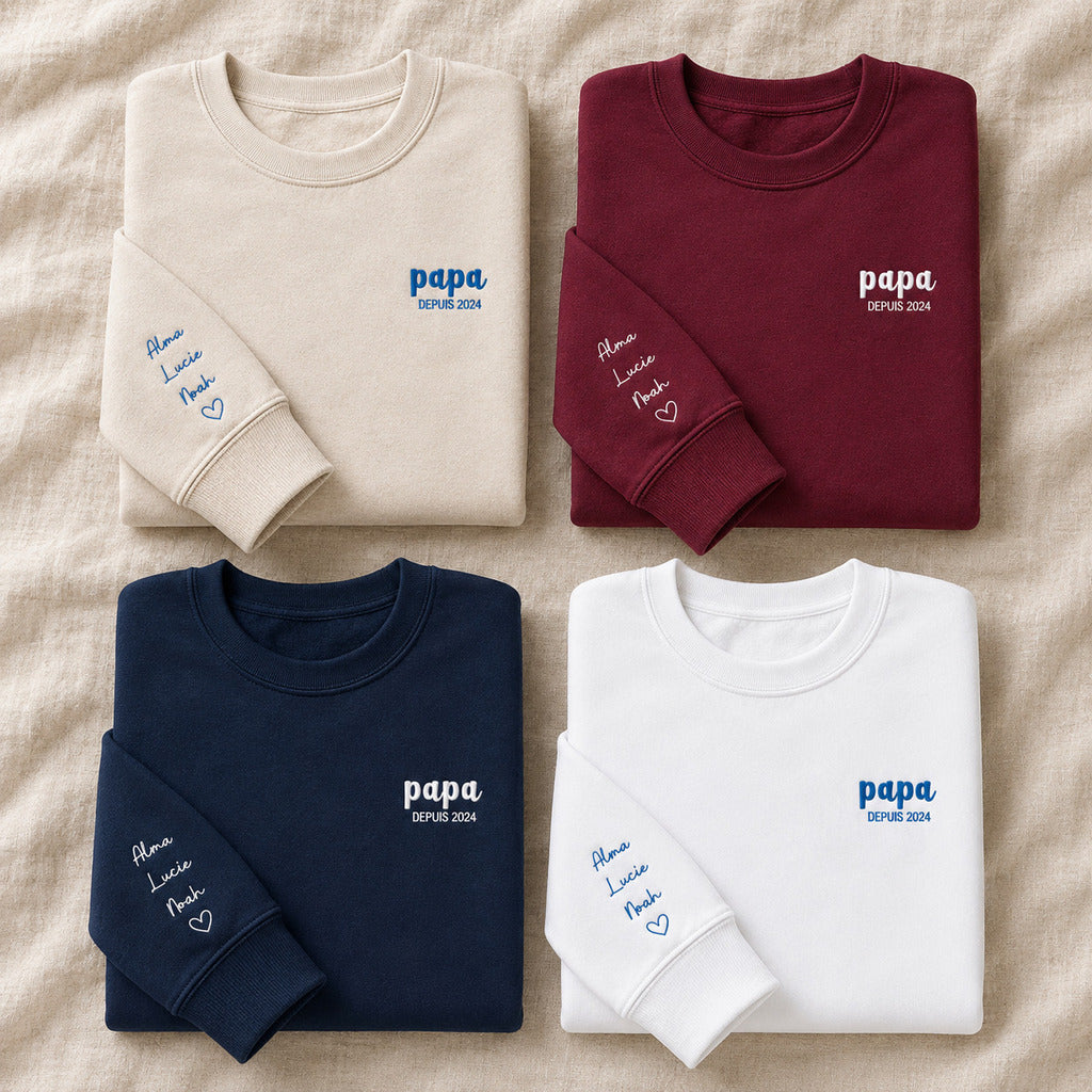 Sweat personnalisé papa brodé - Papa depuis et prénoms des enfants – vue 3