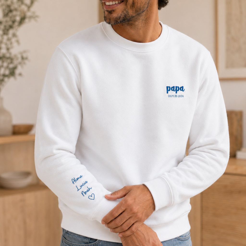 Sweat personnalisé papa brodé - Papa depuis et prénoms des enfants