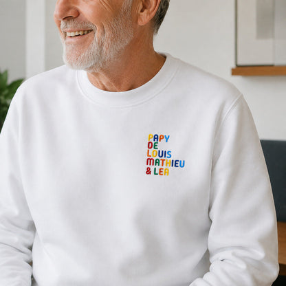 Pull personnalisé Papy - Prénoms multicolore brodé