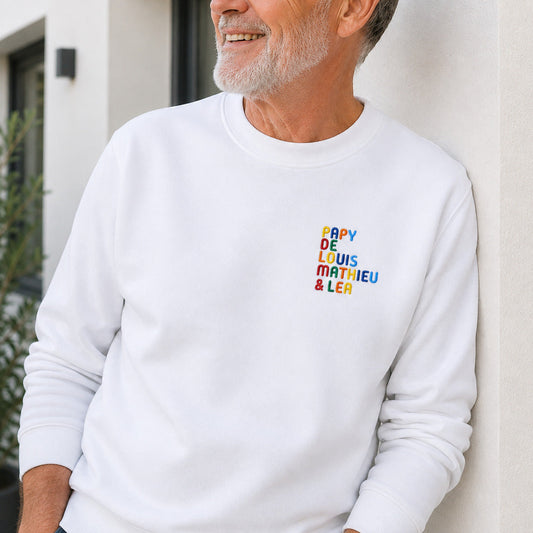 Pull personnalisé Papy - Prénoms multicolore brodé