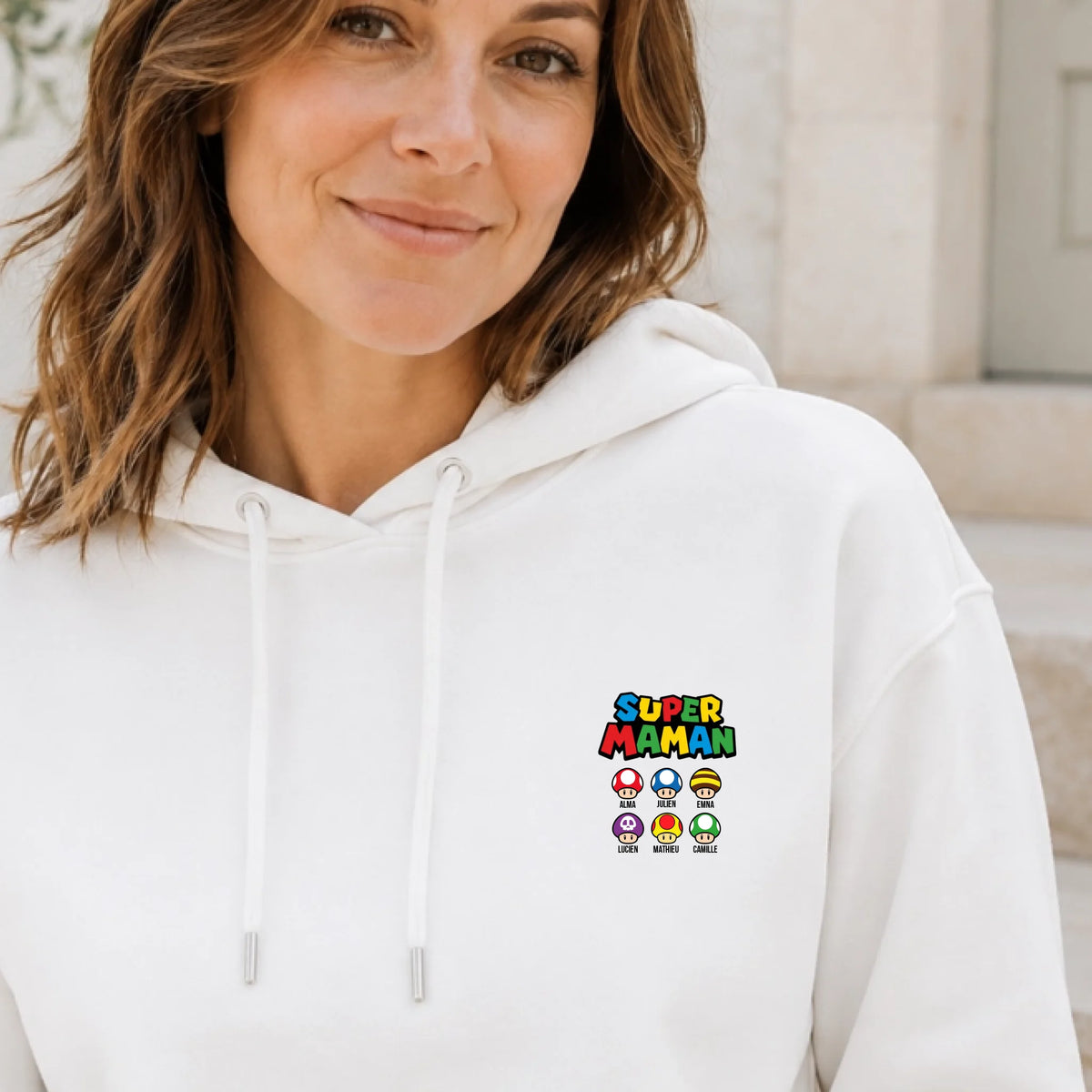Pull Super Maman personnalisé – Prénoms des enfants – vue 14