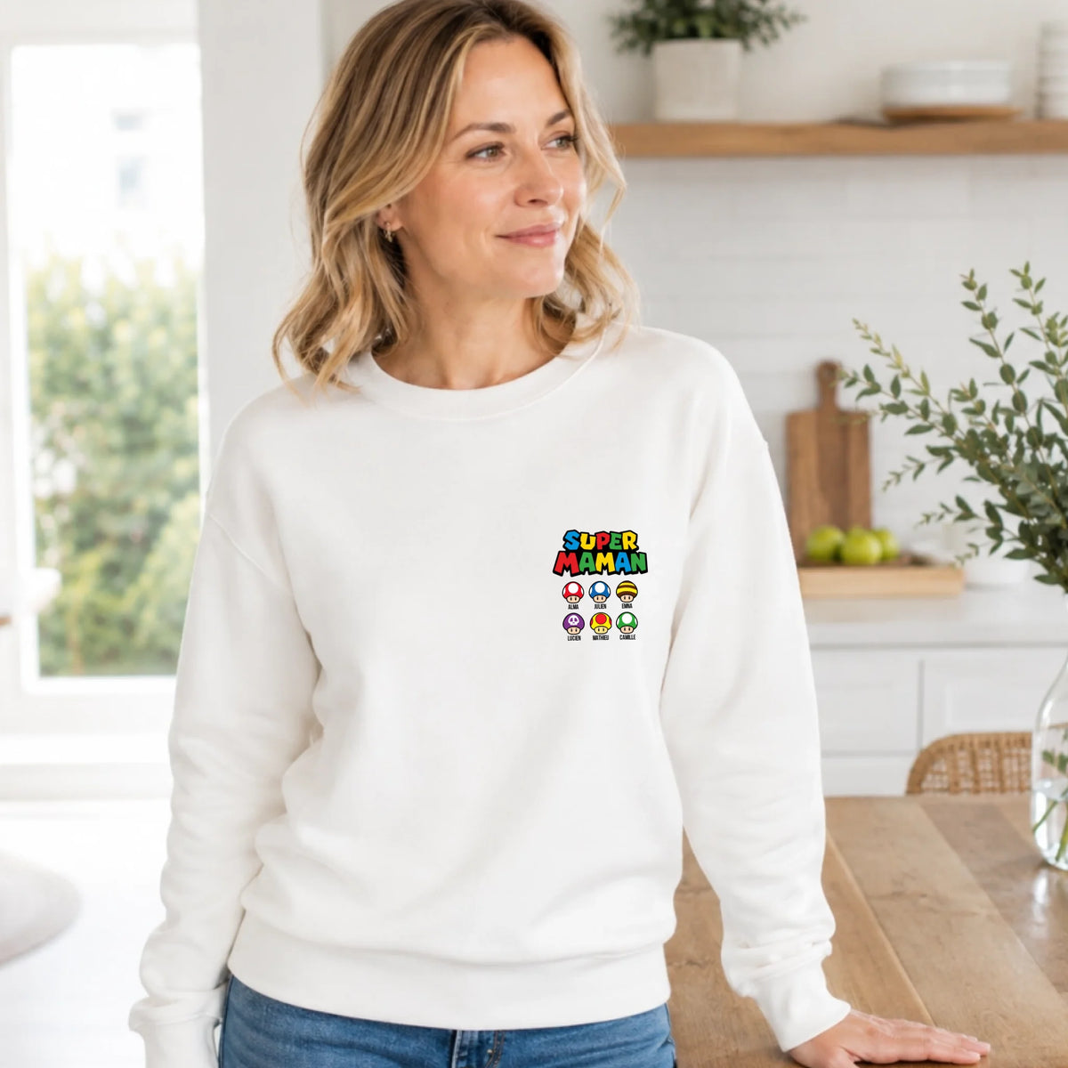 Pull Super Maman personnalisé – Prénoms des enfants – vue 4