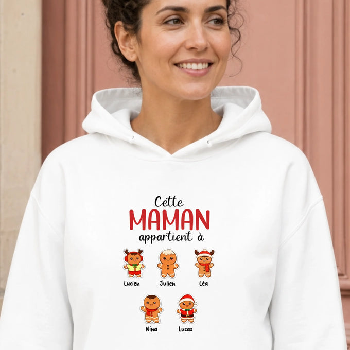 Sweat à capuche de Noël Maman personnalisé – Pain d’épice