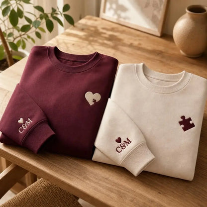 Sweat à capuche personnalisé couple broderie – sweatshirt puzzle 3