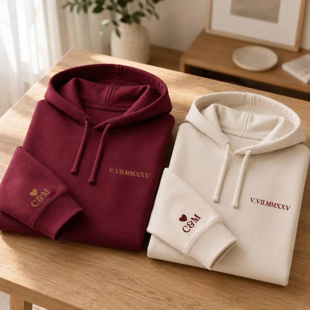Sweat à capuche personnalisé couple Date chiffre romain – vue 10
