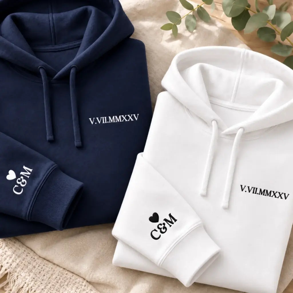 Sweat à capuche personnalisé couple Date chiffre romain – vue 6