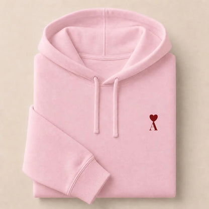 Sweat à capuche personnalisé couple initiale – Hoodie Broderie Droite Rouge