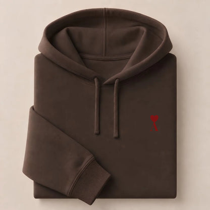 Sweat à capuche personnalisé couple initiale – Hoodie Broderie Droite Rouge