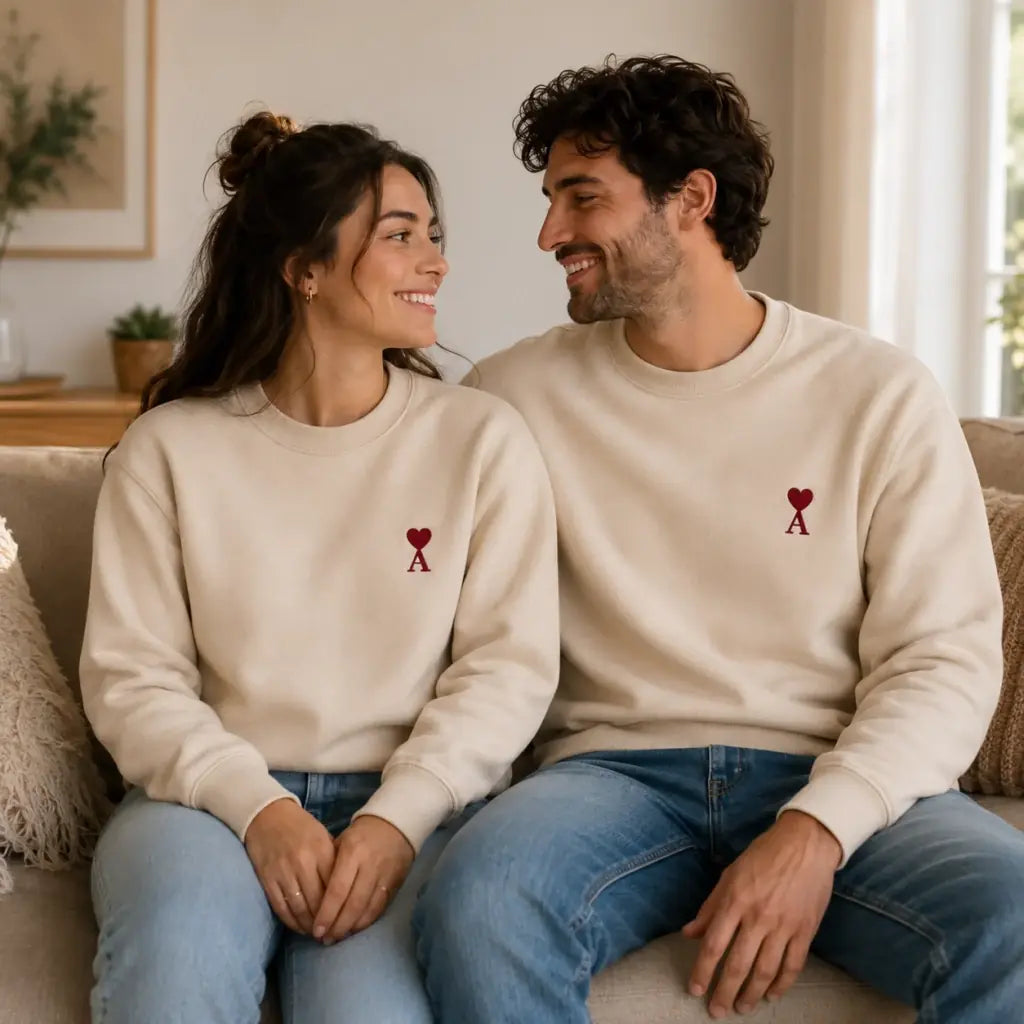 Sweat à capuche personnalisé couple initiale – vue 25