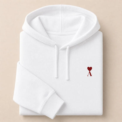 Sweat à capuche personnalisé couple initiale – Hoodie Broderie Droite Rouge