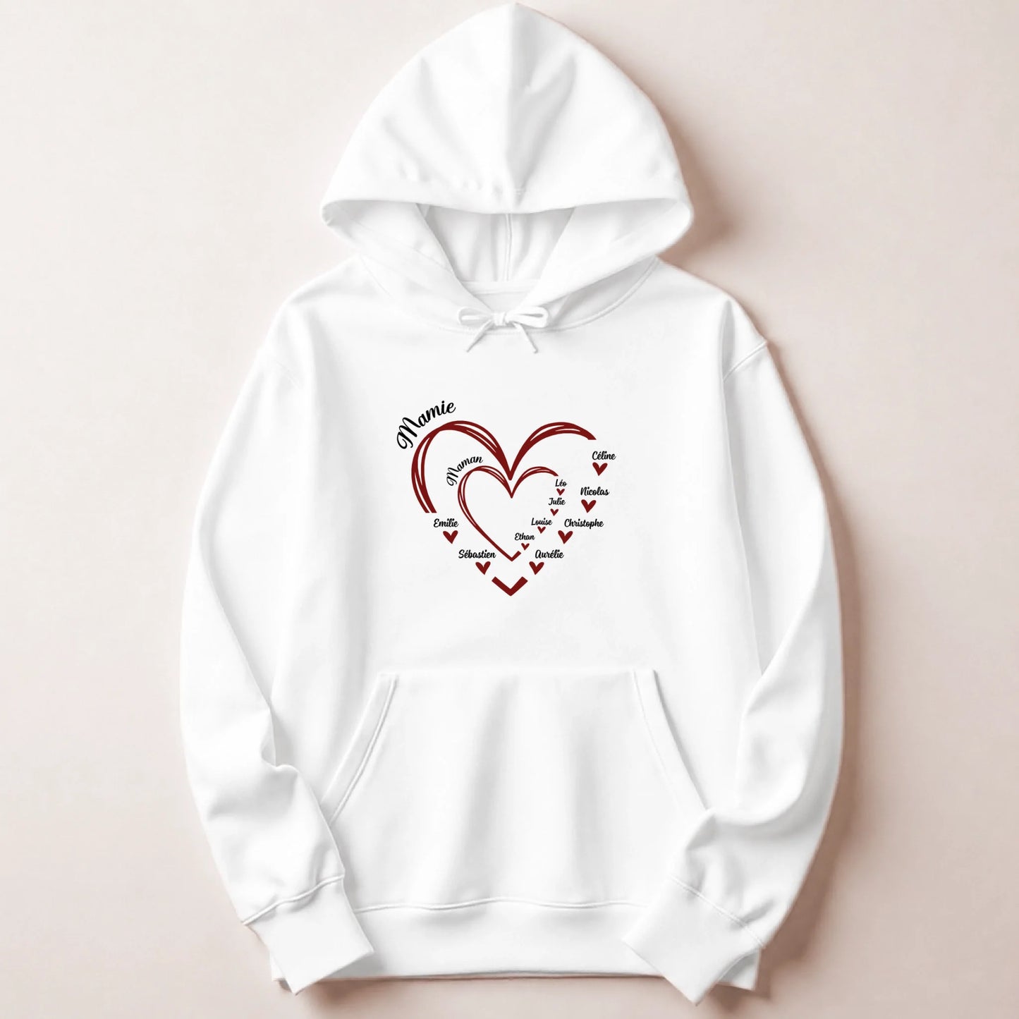 Sweat à capuche Maman ou Mamie personnalisé – Cœurs et prénoms – vue 5