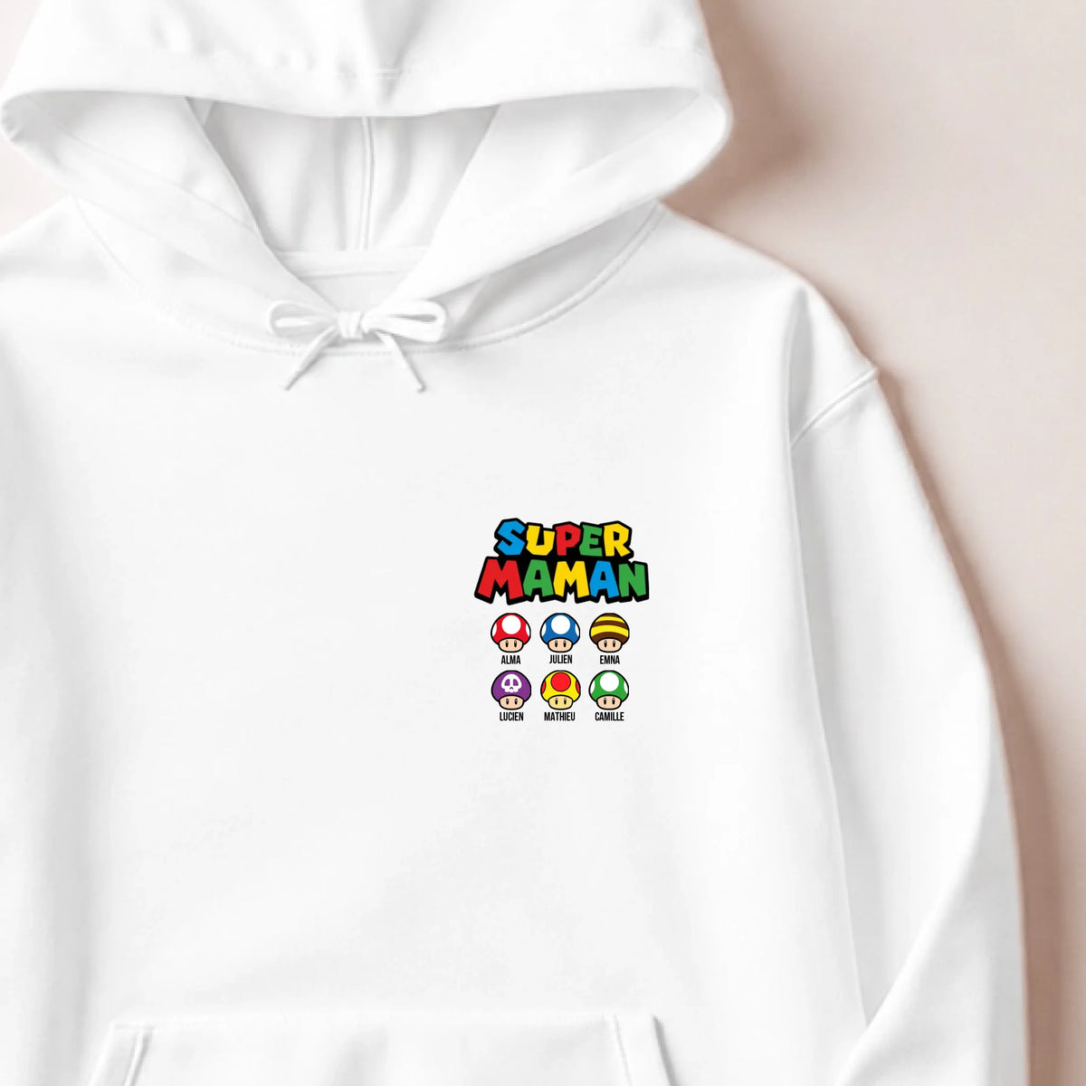 Sweat à capuche Super Maman personnalisé – Prénoms des enfants – vue 11