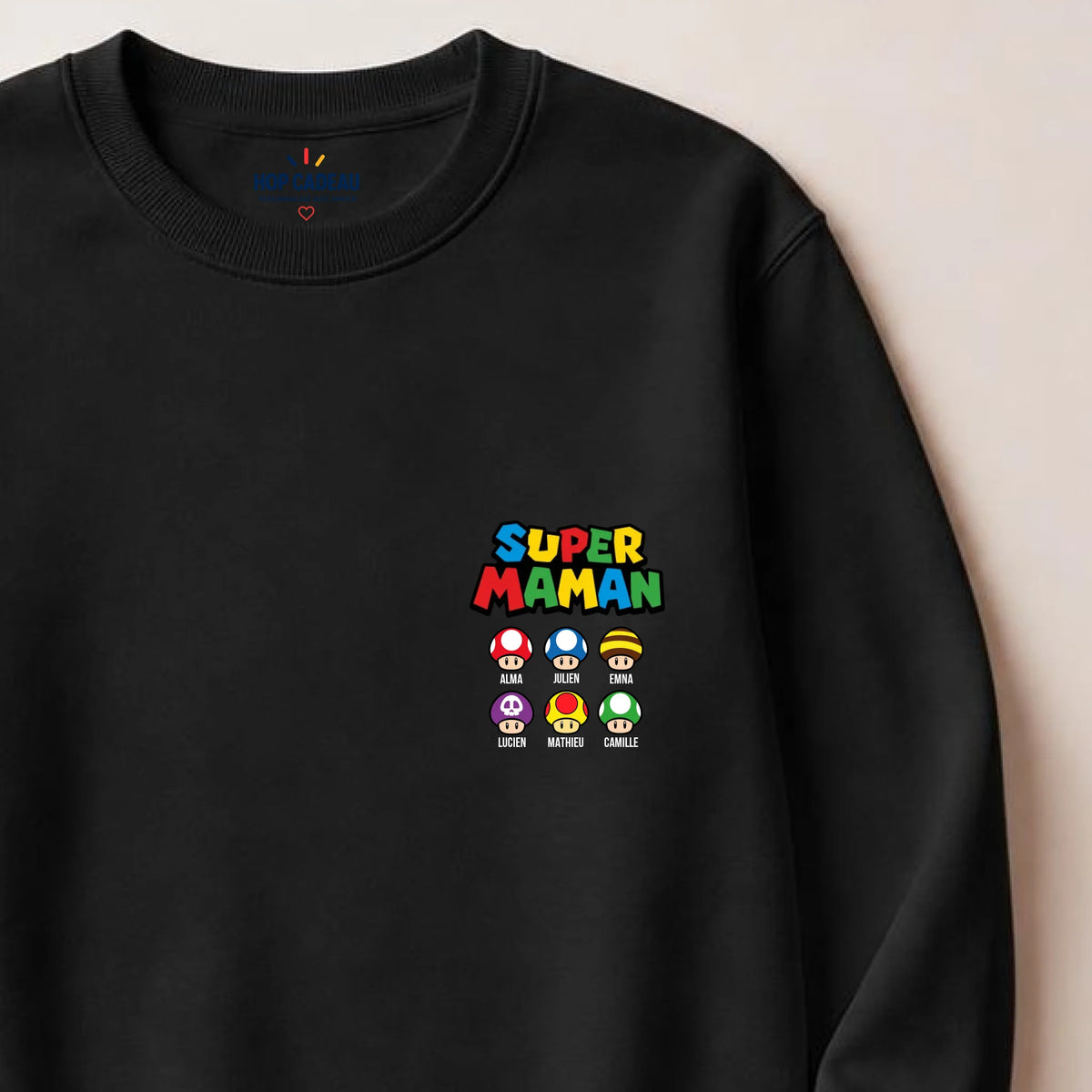 Sweat à capuche Super Maman personnalisé – Prénoms des enfants – vue 24