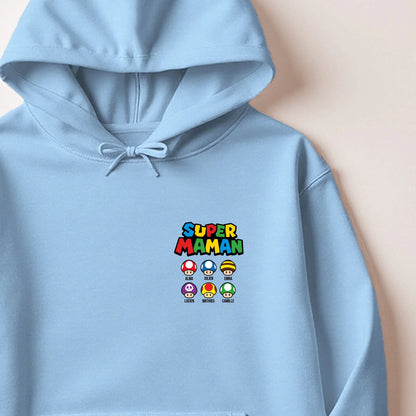 Sweat à capuche Super Maman personnalisé – Prénoms des enfants – vue 4