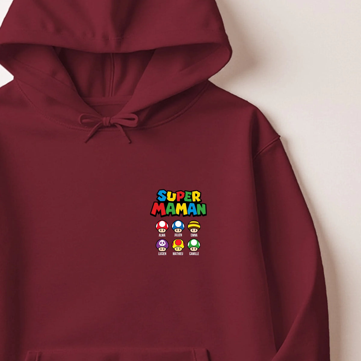 Sweat à capuche Super Maman personnalisé – Prénoms des enfants – vue 6